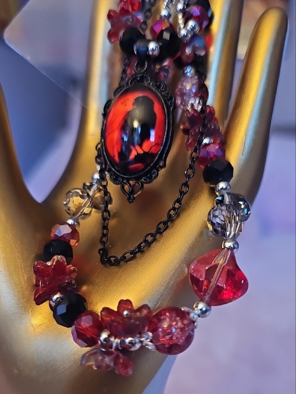 CHARMS: Black Raven Pendant Phone Charm - Red and Black - Picture 3 of 4